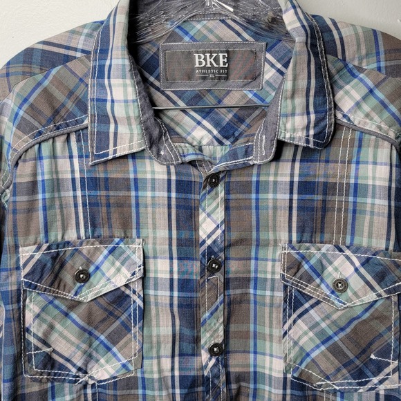 BKE Buckle Men’s Gray Plaid Button Up Long Sleeve Western Shirt Athletic Fit XL - Picture 3 of 7